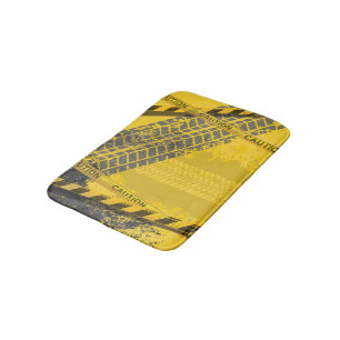 Tire track trace caution yellow background bath mat