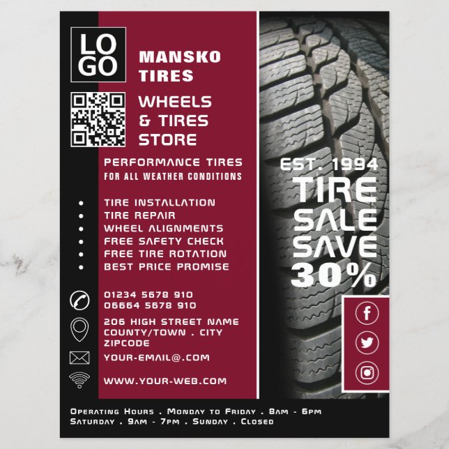 Tire Tread Design, Tire/Tyre Specialist Shop Flyer (Front)