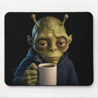 Tired Alien Morning Coffee Gaming Mouse Pad