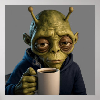 Tired Alien Morning Coffee Sci-Fi Art Poster