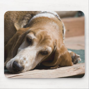 tired basset hound mouse pad