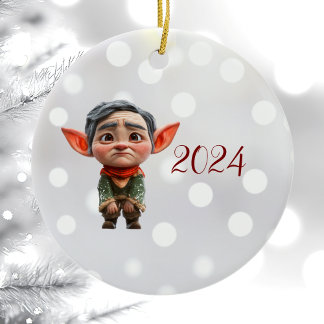 Tired Dad Christmas Elf Ceramic Ornament