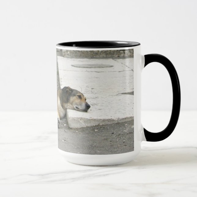 Tired Dog mug - choose style & colour (Right)