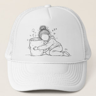 Tired Girl Hugging Coffee Mug Funny Hat