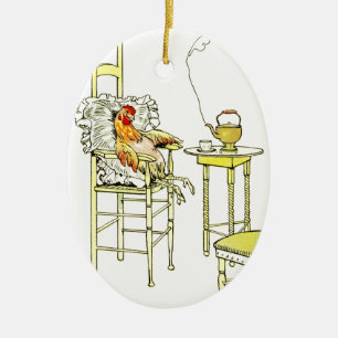 Tired Hen Having a Cuppa Ceramic Tree Decoration