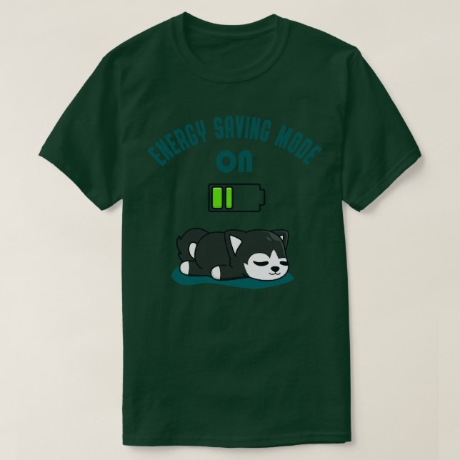 Tired Husky Battery Energy Funny Dog Fun T-Shirt (Design Front)