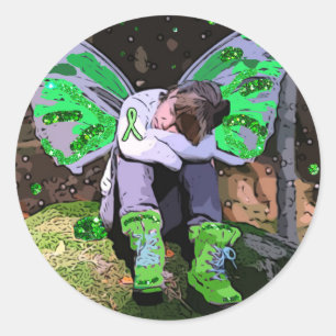 Tired Lyme Disease Warrior with Angel Wings Button Classic Round Sticker