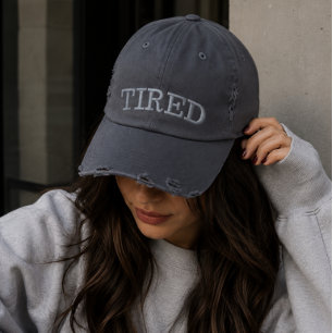Tired Minimalist Typography Embroidered Hat