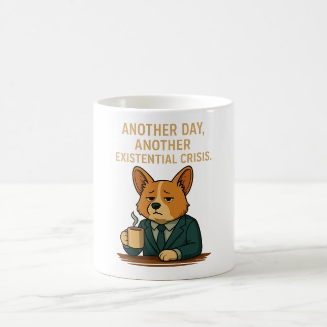 Tired Office Dog Mug for Work Stress (Center)