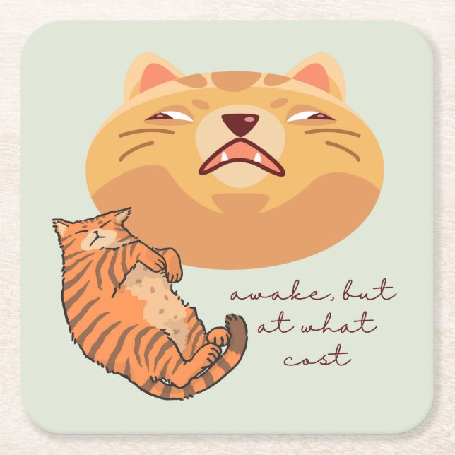 Tired Orange Cat Square Paper Coaster (Front)