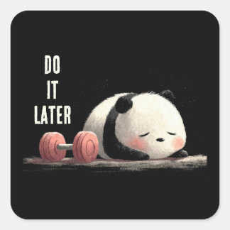 Tired Panda Gym – Cute Funny Workout Art Square Sticker