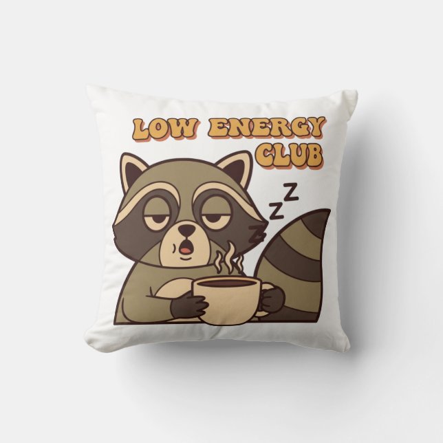 Tired Retro Raccoon Square Throw Pillow (Front)