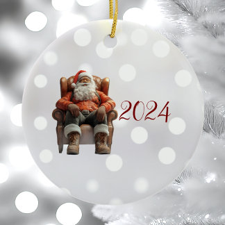 Tired Santa I Christmas Elf Ceramic Ornament