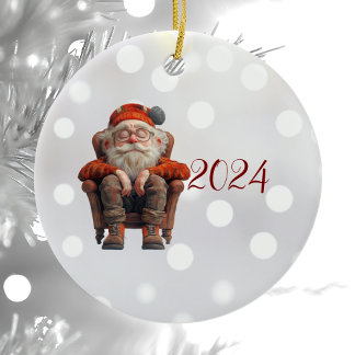 Tired Santa II Christmas Elf Ceramic Ornament