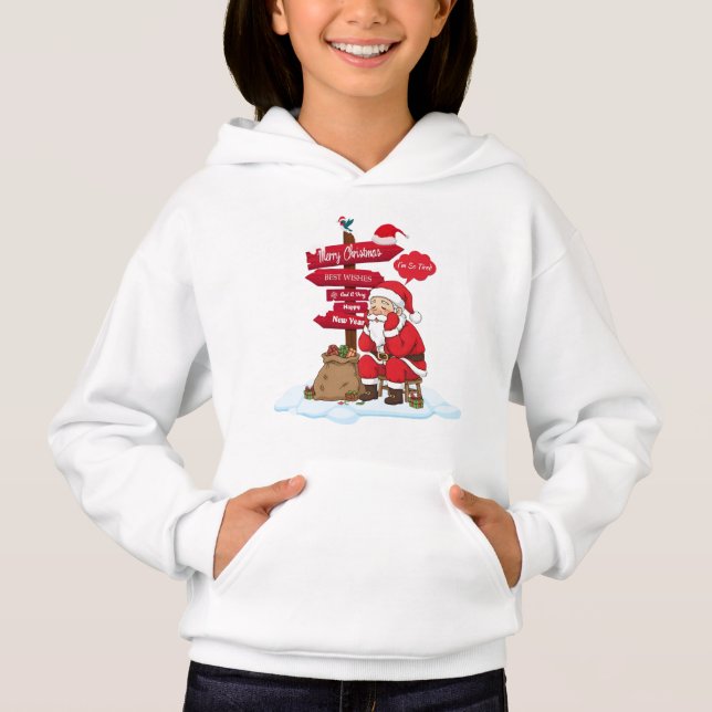Tired Santa Kids Cozy Christmas Pullover Hoodie (Front)
