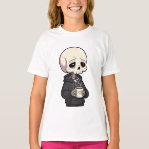 Tired Skeleton Hoodie Coffee Kids T-Shirt