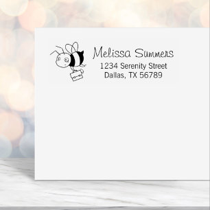 Tired Stressed Bee Holding Briefcase Address Self-inking Stamp