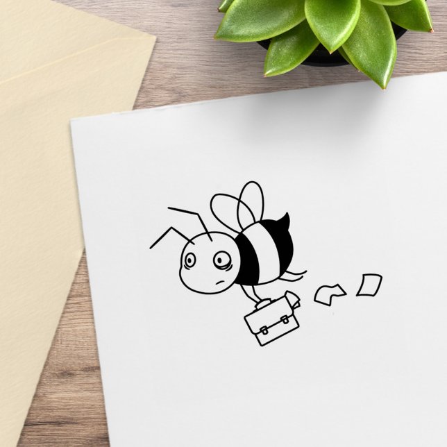 Tired Stressed Worker Bee Holding Briefcase Rubber Stamp (Creator Uploaded)