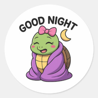 Tired turtle saying Good Night Classic Round Sticker
