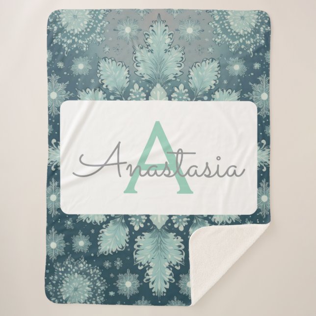 Tirrinia Snowflake Pattern with Monogram & Name Sherpa Blanket (Front)
