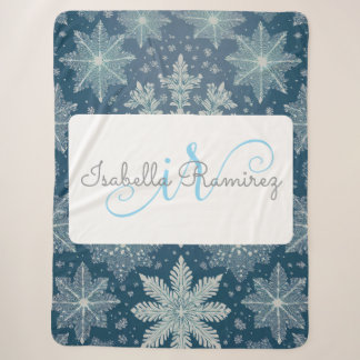 Tirrinia Snowflake Pattern with Monogram & Name Sherpa Blanket