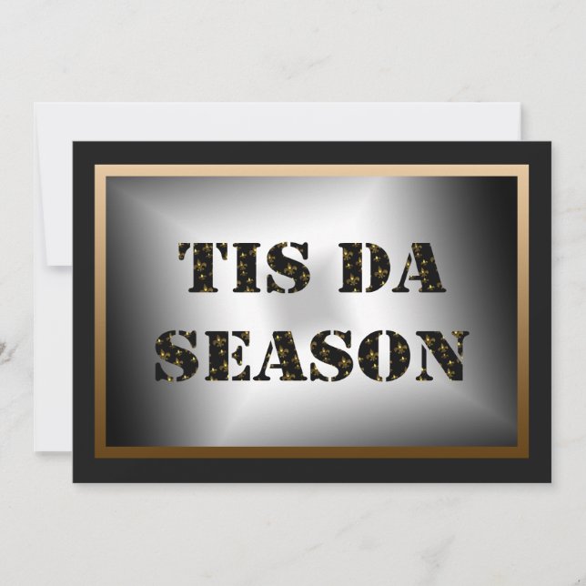 Tis Da Season Black Gold Fleur de Lis Party Invitation (Front)