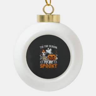 Tis Season Be Spooky Halloween Pumpkin Ghost Ceramic Ball Christmas Ornament