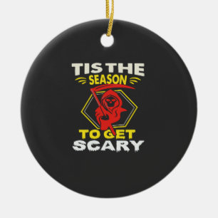Tis Season Get Scary Grim Reaper Halloween Ceramic Tree Decoration