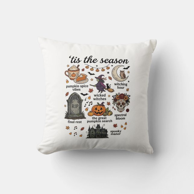 Tis Season Halloween Witch Pumpkin Skull_1 Cushion (Front)