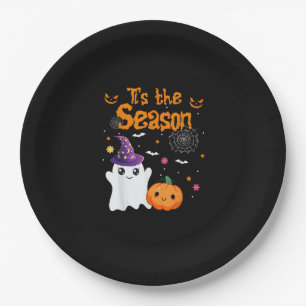 Tis Season Pumpkin Retro Groovy Vintage Halloween Paper Plate