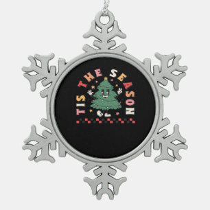 Tis Season Retro Halloween Spooky Season Fall Snowflake Pewter Christmas Ornament