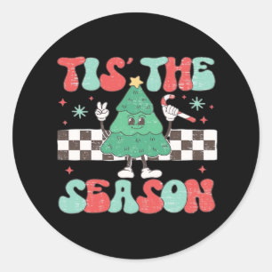 Tis Season Retro Womans Holiday Classic Round Sticker