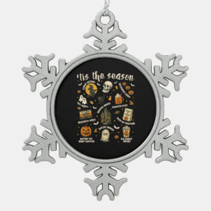 Tis Season Santa Hat Retro Vintage  Snowflake Pewter Christmas Ornament