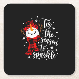 Tis Season To Sparkle Matching Family Square Paper Coaster
