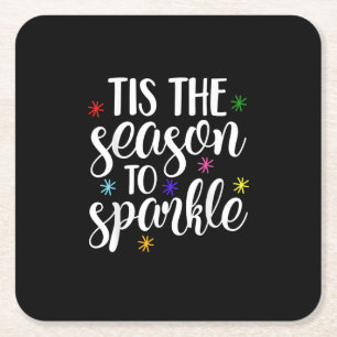 Tis Season To Sparkle Retro Classic Square Paper Coaster