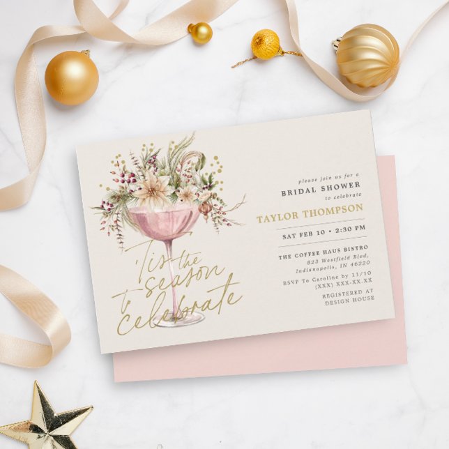Tis the Pale Pink Winter Bridal Shower  Invitation (Creator Uploaded)