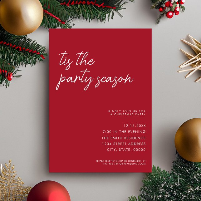 Tis The Party Season Minimalist Modern Christmas Invitation (Creator Uploaded)