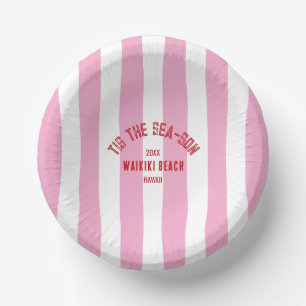 Tis The Sea Son Custom Beach Christmas Pink Stripe Paper Plate