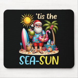 Tis The Sea Sun Hawaiian Santa Claus Christmas In  Mouse Pad