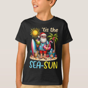 Tis The Sea Sun Hawaiian Santa Claus Christmas In  T-Shirt