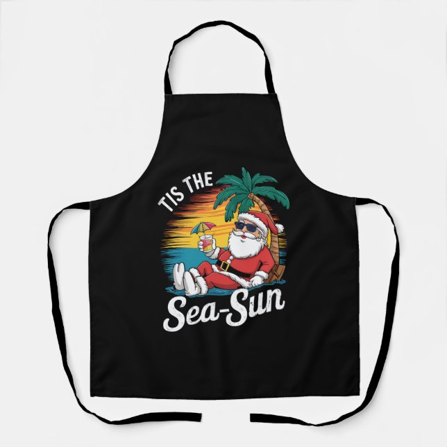 Tis The Sea Sun Santa Beach Christmas In Juy  Apron (Front)