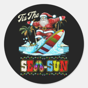 Tis The Sea Sun Santa Beach Summer Christmas In Ju Classic Round Sticker