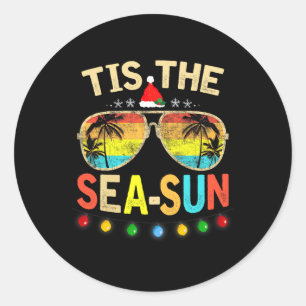 Tis The Sea Sun Santa Beach Summer Christmas In Ju Classic Round Sticker