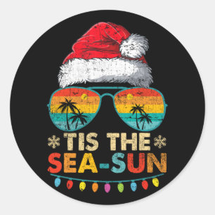Tis The Sea Sun Santa Beach Summer Christmas In Ju Classic Round Sticker