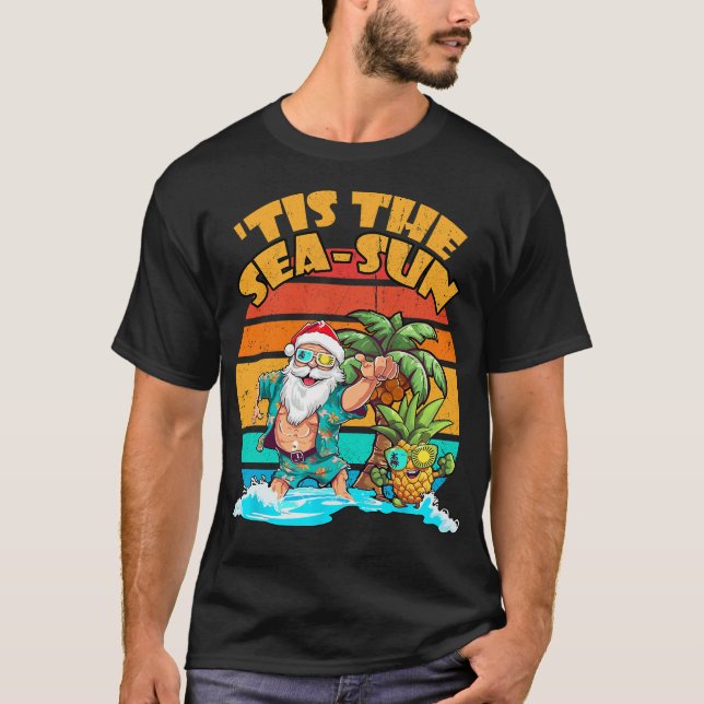 Tis The Sea-Sun Santa Beach Summer Season Christma T-Shirt (Front)
