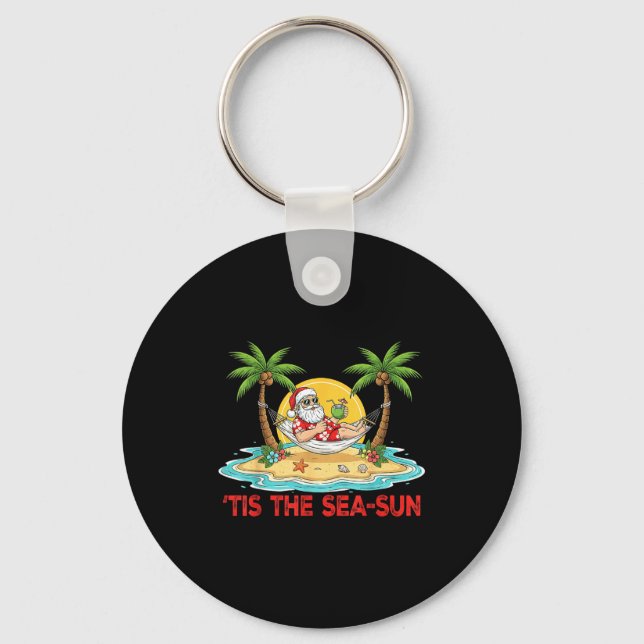 Tis The Sea-sun Santa Beach Vibes Christmas In Jul Key Ring (Front)