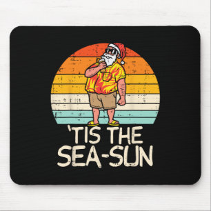 Tis The Sea Sun Santa Sunset Retro Christmas In Ju Mouse Pad