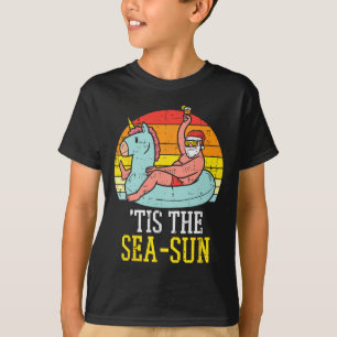 Tis The Sea Sun Santa Unicorn Float Summer Christm T-Shirt