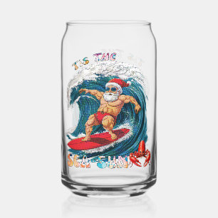 Tis The Sea-Sun - Surfing Santa Can Glass