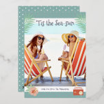 'Tis The Sea-sun Tropical Beach Summer Christmas<br><div class="desc">'Tis The Sea-sun Tropical Beach Summer Christmas Cards Foil Holiday Cards features your favourite photo surrounded by a fun beach themed frame of flip flops, palm leaves and flowers with a slightly retro vintage vibe with real foil accents. Personalise the fun modern hand lettered script typography by editing the text...</div>